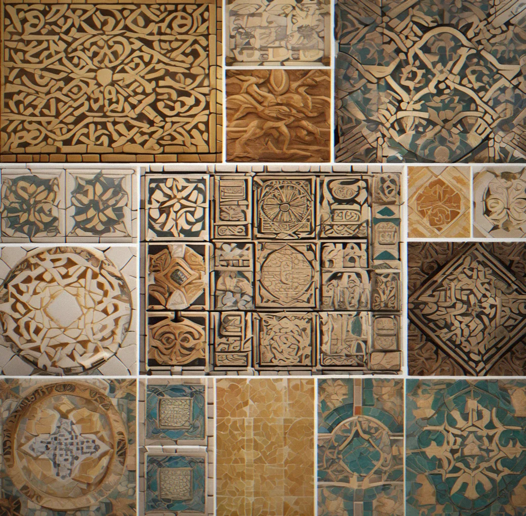 Grid of tile options with geometric patterns highlighted showing matching edge constraints